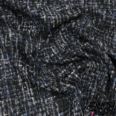 Natté de luxe noir camaïeu de bleu et blanc à sequins et lurex argent
