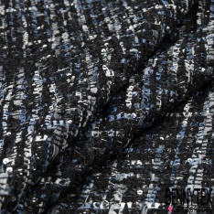 Natté de luxe noir camaïeu de bleu et blanc à sequins et lurex argent