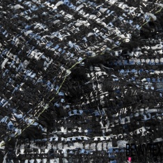 Natté de luxe noir camaïeu de bleu et blanc à sequins et lurex argent