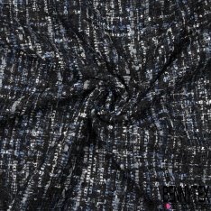 Natté de luxe noir camaïeu de bleu et blanc à sequins et lurex argent