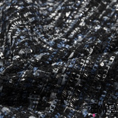 Natté de luxe noir camaïeu de bleu et blanc à sequins et lurex argent