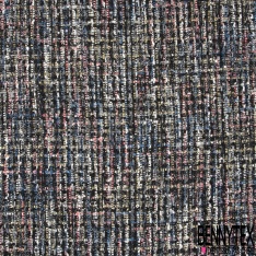 Natté de luxe noir camaïeu de bleu et blanc à sequins et lurex argent