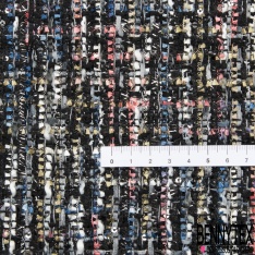 Natté de luxe noir camaïeu de bleu et blanc à sequins et lurex argent