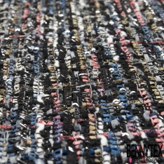 Natté de luxe noir camaïeu de bleu et blanc à sequins et lurex argent