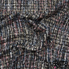 Natté de luxe noir camaïeu de bleu et blanc à sequins et lurex argent