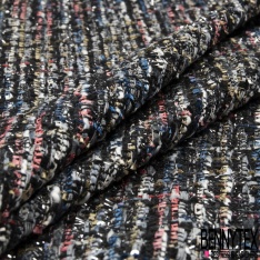 Natté de luxe noir camaïeu de bleu et blanc à sequins et lurex argent