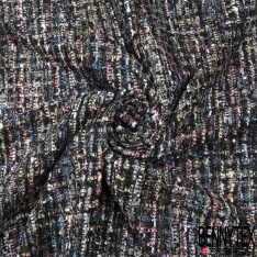 Natté de luxe noir camaïeu de bleu et blanc à sequins et lurex argent