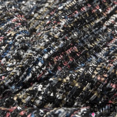 Natté de luxe noir camaïeu de bleu et blanc à sequins et lurex argent
