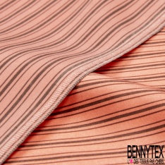 Satin de soie élasthanne imprimé fine rayure verticale rose trémière craie