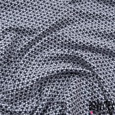 Brocart jacquard coton motif gros chevron écru indigo lurex argent fantaisie