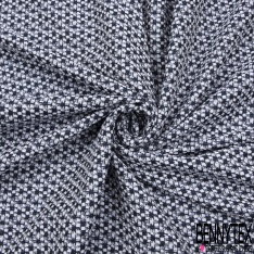 Brocart jacquard coton motif gros chevron écru indigo lurex argent fantaisie