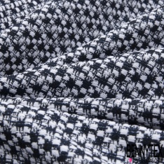 Brocart jacquard coton motif gros chevron écru indigo lurex argent fantaisie