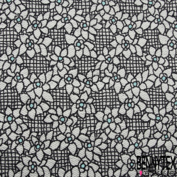 Brocart jacquard coton motif quadrillage blanc bleu nuit lurex bleu