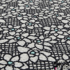 Brocart jacquard coton motif quadrillage blanc bleu nuit lurex bleu