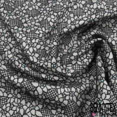 Brocart jacquard coton motif quadrillage blanc bleu nuit lurex bleu