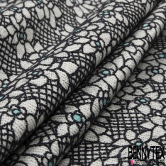 Brocart jacquard coton motif quadrillage blanc bleu nuit lurex bleu