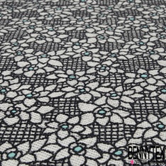 Brocart jacquard coton motif quadrillage blanc bleu nuit lurex bleu