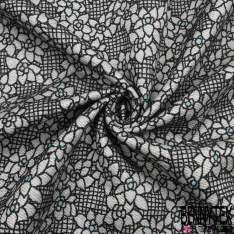 Brocart jacquard coton motif quadrillage blanc bleu nuit lurex bleu
