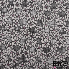 Brocart de laine lurex noir motif floral graphique coeur malabar fond fantaisie quadrillage noir blanc discret