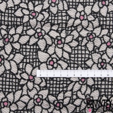 Brocart de laine lurex noir motif floral graphique coeur malabar fond fantaisie quadrillage noir blanc discret