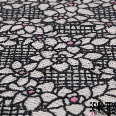 Brocart de laine lurex noir motif floral graphique coeur malabar fond fantaisie quadrillage noir blanc discret