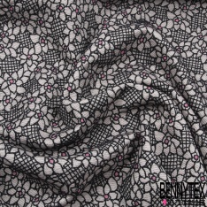 Brocart de laine lurex noir motif floral graphique coeur malabar fond fantaisie quadrillage noir blanc discret