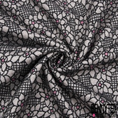 Brocart de laine lurex noir motif floral graphique coeur malabar fond fantaisie quadrillage noir blanc discret