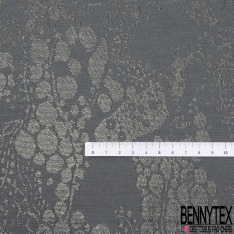 Brocart souple soie viscose grand motif floral baroque gris neutre lurex or vieilli