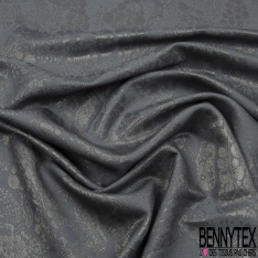 Brocart souple soie viscose grand motif floral baroque gris neutre lurex or vieilli