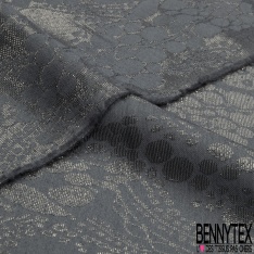 Brocart souple soie viscose grand motif floral baroque gris neutre lurex or vieilli