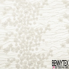 Dentelle Haute Couture brodée lurex fils cendre de bois argent perlée festonnée double base ton cendre de bois