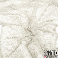 Dentelle Haute Couture brodée lurex fils cendre de bois argent perlée festonnée double base ton cendre de bois