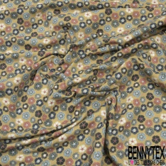 Jersey coton élasthanne Bio imprimé confetti vermicelle fond jaune pastel