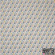 Jersey coton élasthanne Bio imprimé bleuet fantaisie multicolore fond jaune pastel