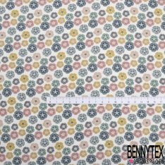 Jersey coton élasthanne Bio imprimé bleuet fantaisie multicolore fond jaune pastel