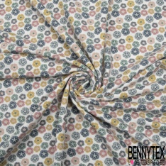 Jersey coton élasthanne Bio imprimé bleuet fantaisie multicolore fond jaune pastel