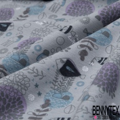 Jersey coton élasthanne Bio imprimé fond marin fantaisie fond blanc discret