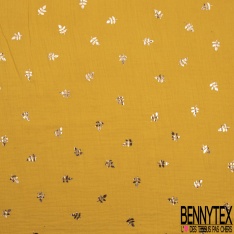 Coton double gaze pompéi motif petite branche mylar or rose