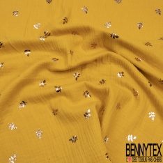 Coton double gaze pompéi motif petite branche mylar or rose