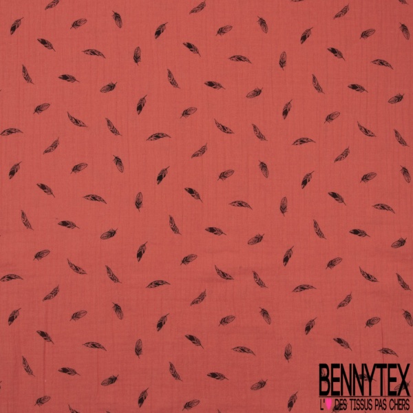 Coton double gaze indigo foncé motif petite cerise mylar or rose