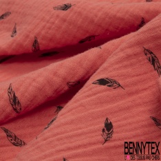 Coton double gaze indigo foncé motif petite cerise mylar or rose