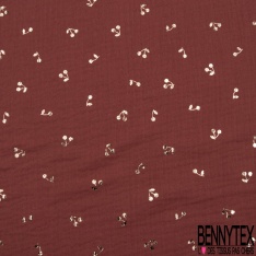 Coton double gaze vert loden motif petite cerise mylar or rose