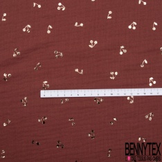 Coton double gaze vert loden motif petite cerise mylar or rose