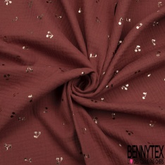 Coton double gaze vert loden motif petite cerise mylar or rose