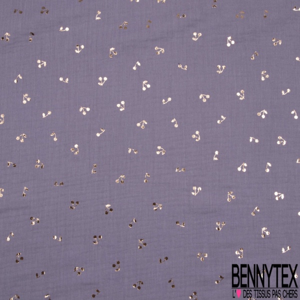 Coton double gaze pompéi motif petite cerise mylar or rose