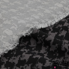 Coupon 3m stretch viscose élasthanne tailleur pantalon motif pied de coq stylisé noir pourpre
