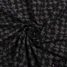 Coupon 3m stretch viscose élasthanne tailleur pantalon motif pied de coq stylisé noir pourpre