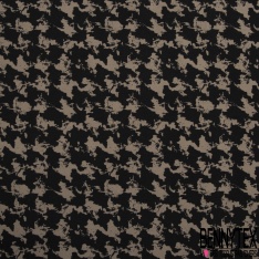 Coupon 3m stretch viscose élasthanne tailleur pantalon motif pied de coq stylisé noir souris