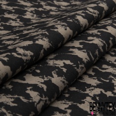 Coupon 3m stretch viscose élasthanne tailleur pantalon motif pied de coq stylisé noir souris