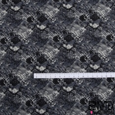 Coupon 3m stretch viscose élasthanne tailleur pantalon motif peau de serpent ton souris noir perle blanc discret